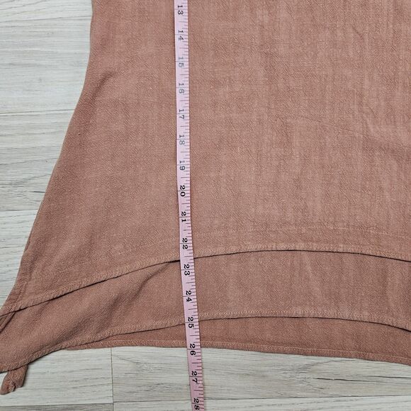 Simply Noelle Womens Blouse Terracotta Brown Medium High Low Layers Butttons 3/4 - Picture 9 of 10
